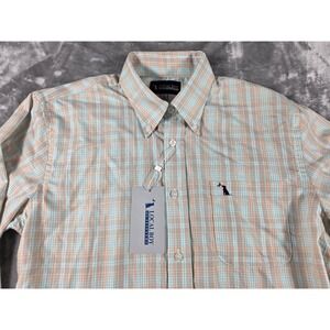 Local Boy Outfitters Bailey Dress Shirt Mens S Blue/Orange Plaid Bamboo Blend